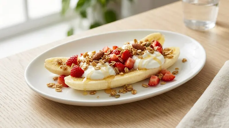 Banana Split Saludable con Yogur y Granola