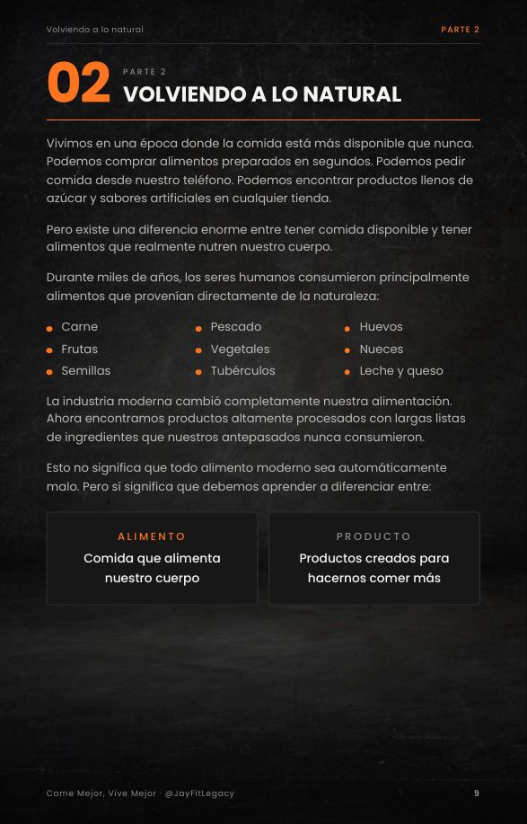 Página sobre volver a la comida real