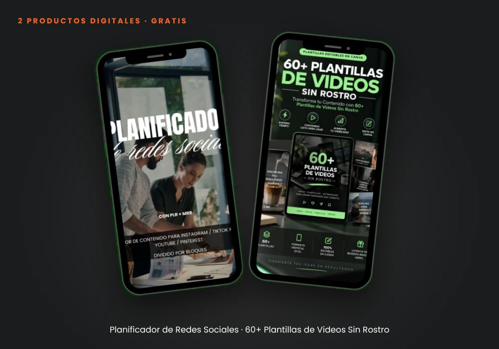 Bono 1: dos productos digitales, Planificador de Redes Sociales y 60+ Plantillas de Videos Sin Rostro